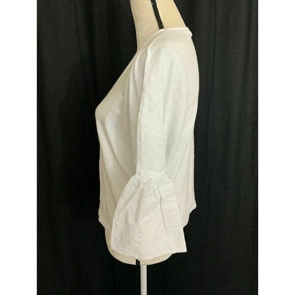 Zara Womens Solid White Long Sleeve Bell Sleeve Crew Neck Top T Shirt Small - Picture 3 of 6